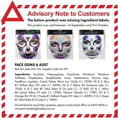 240155 FACE GEMS 6 ASST2