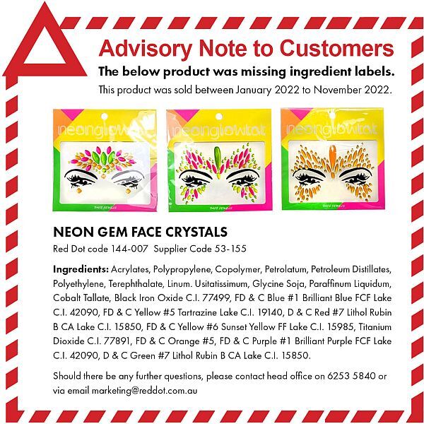 144007 FESTIVAL FACE CRYSTALS NEON - ADVISORY
