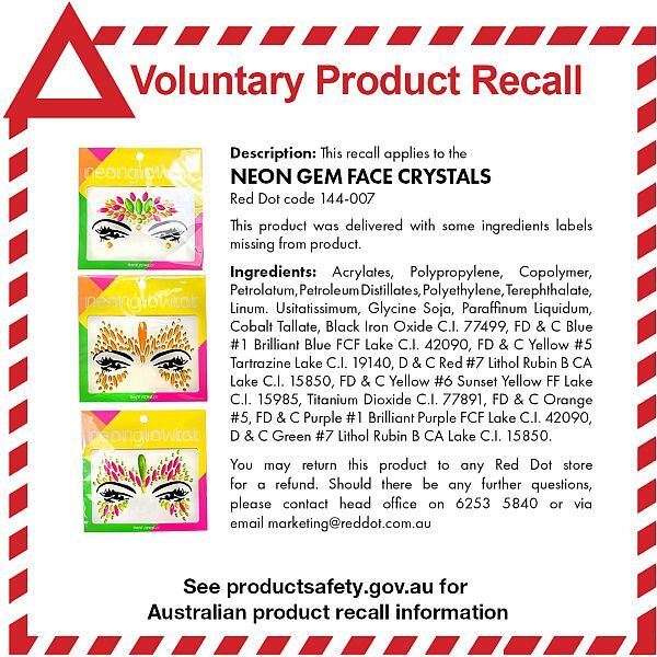 144007 FESTIVAL FACE CRYSTALS NEON - RECALL