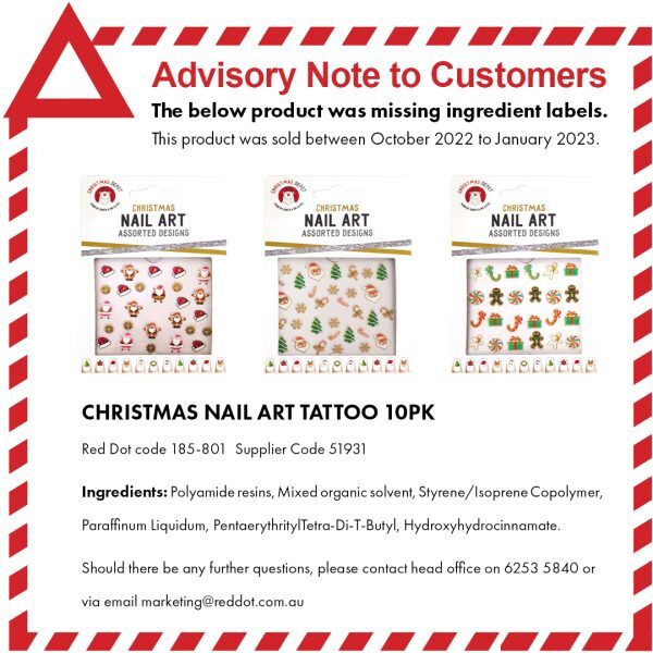 185801 CHRISTMAS NAIL TRANSFERS 10PK